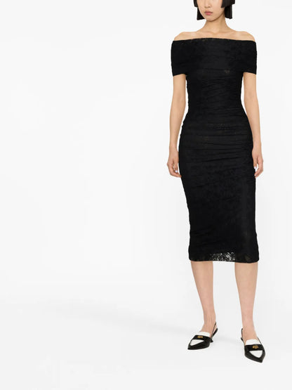Floral-Lace Off-Shoulder Midi Dress
