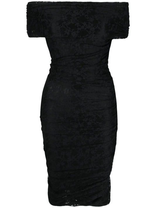 Floral-Lace Off-Shoulder Midi Dress