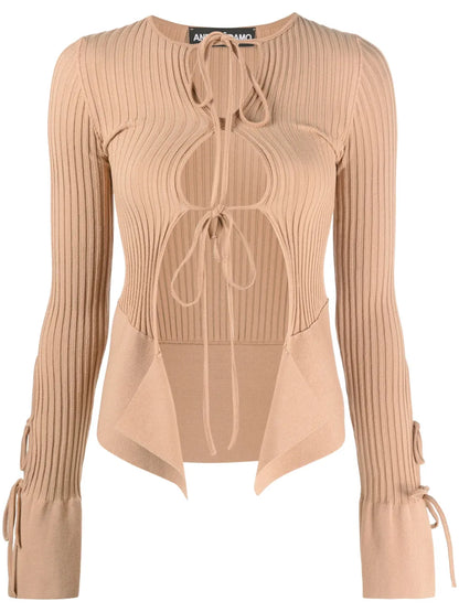 Ribbed-Knit Long-Sleeve Top
