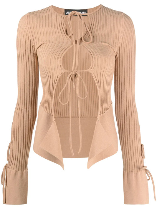 Ribbed-Knit Long-Sleeve Top