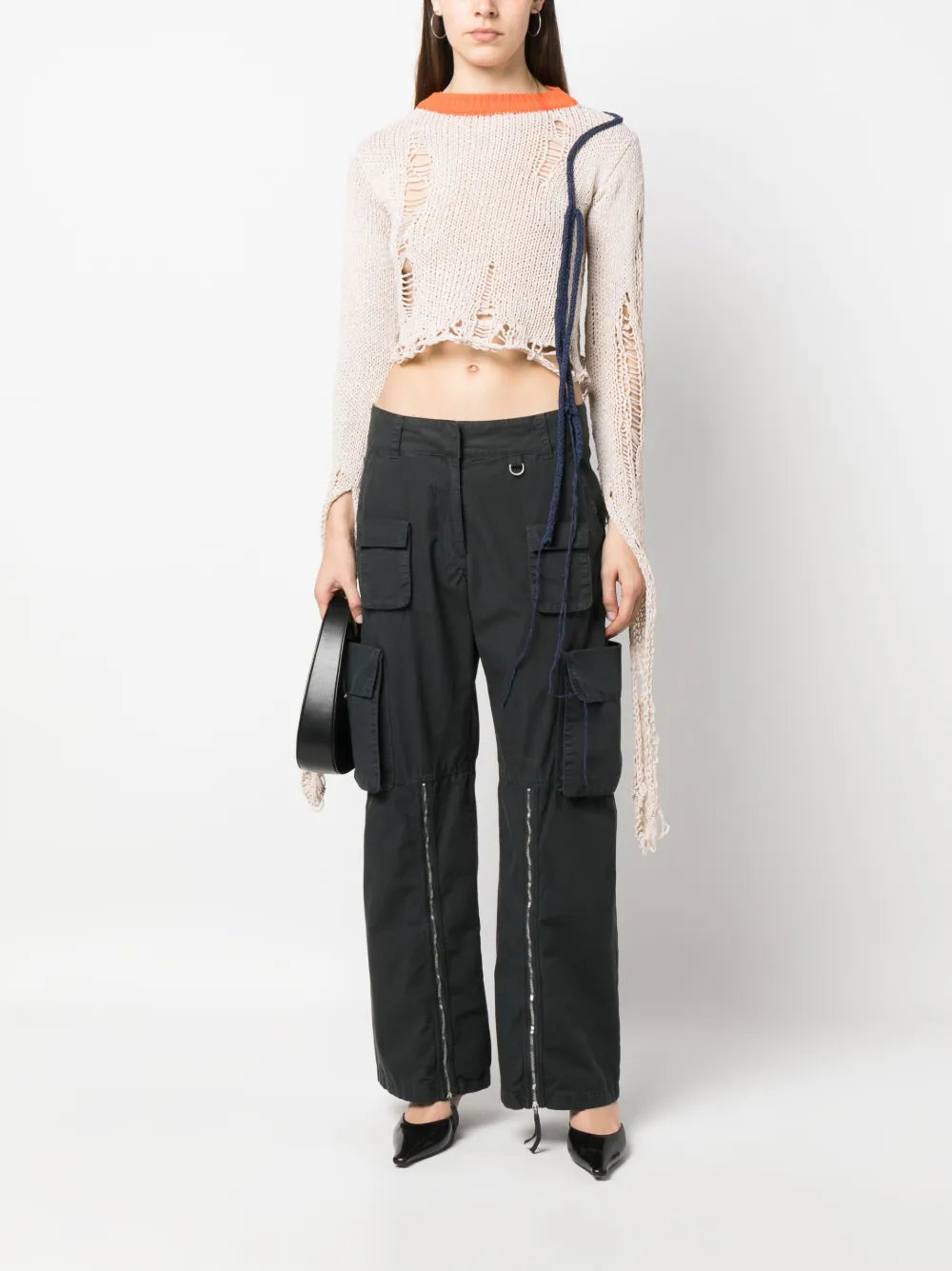Distressed-Finish Cropped Jumper