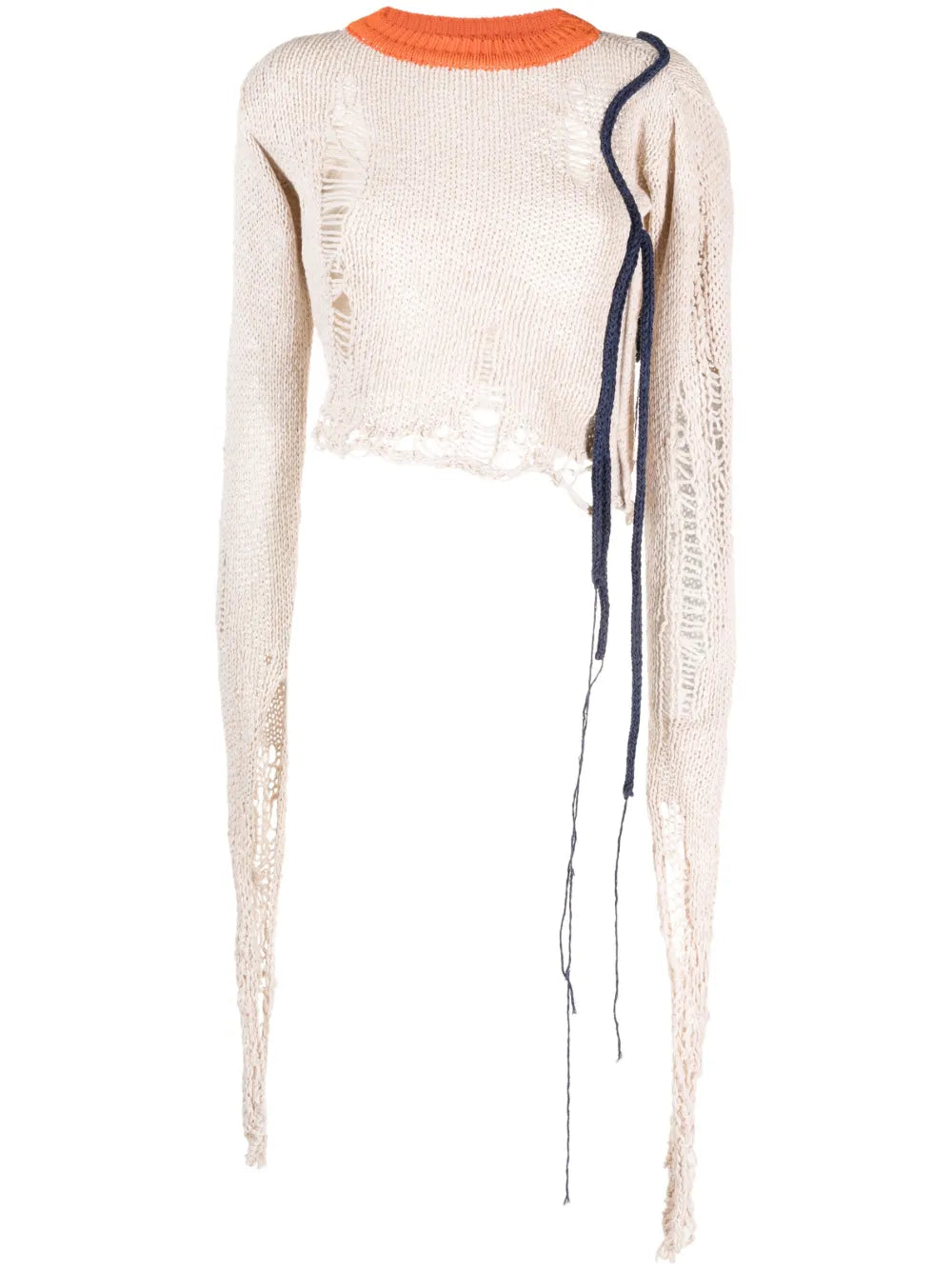 Distressed-Finish Cropped Jumper