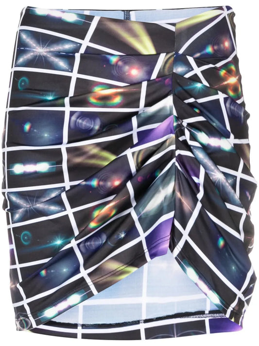 Graphic-Print Ruched Miniskirt