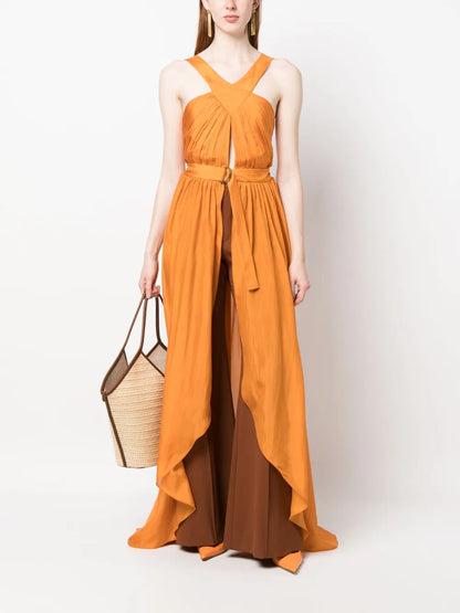 Long Draped Silk Top