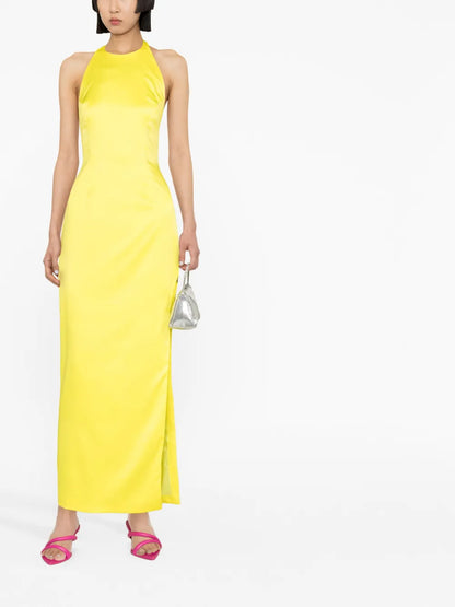 Halterneck Satin-Finish Dress