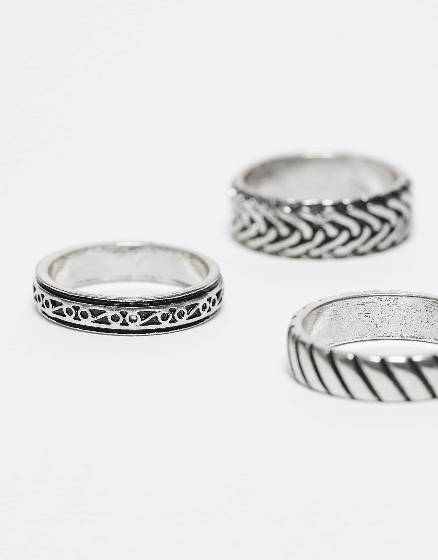 3 Pack Band Ring Set With Embossing