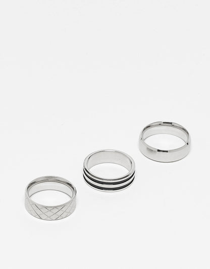 3 Pack Waterproof Stainless Steel Band Ring Set