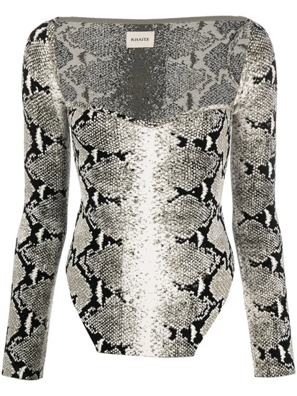 Maddy Snake-Effect Jacquard-Knit Bodysuit