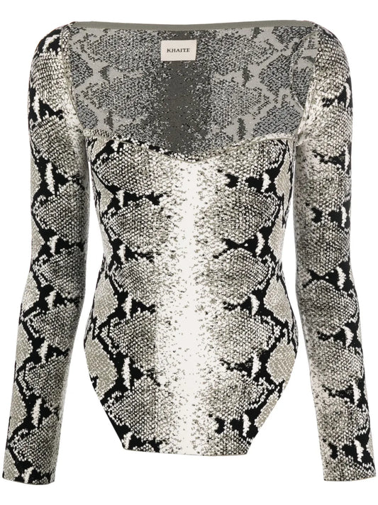 Maddy Snake-Effect Jacquard-Knit Bodysuit
