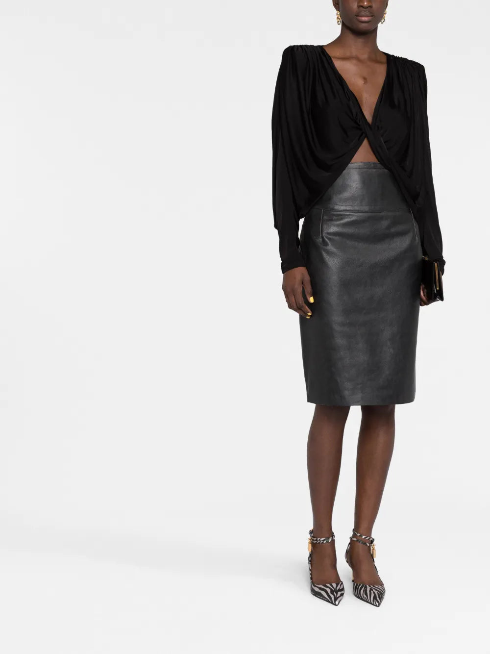 Buckle-Detail Leather Pencil Skirt