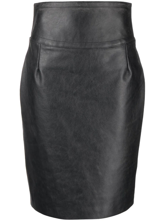 Buckle-Detail Leather Pencil Skirt
