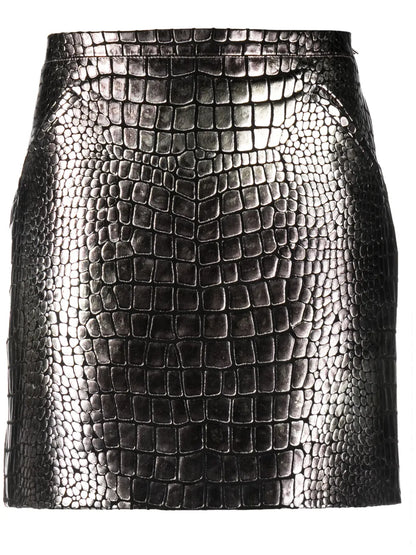 Croc-Effect Metallic Leather Miniskirt