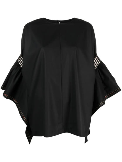 Faux-Pearl-Embellished Wool Blouse