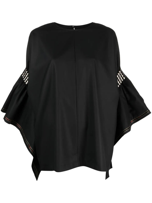 Faux-Pearl-Embellished Wool Blouse