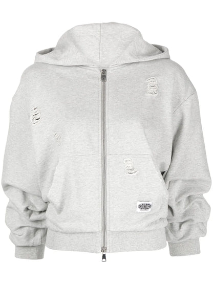 Distressed Zip-Front Hoodie
