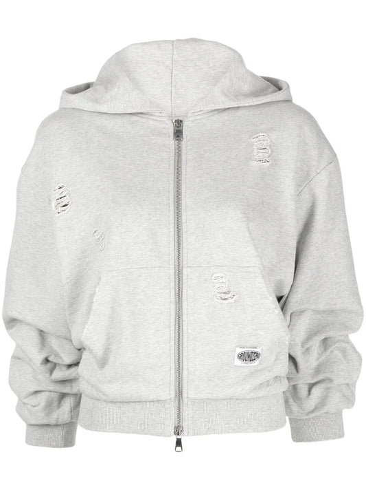 Distressed Zip-Front Hoodie