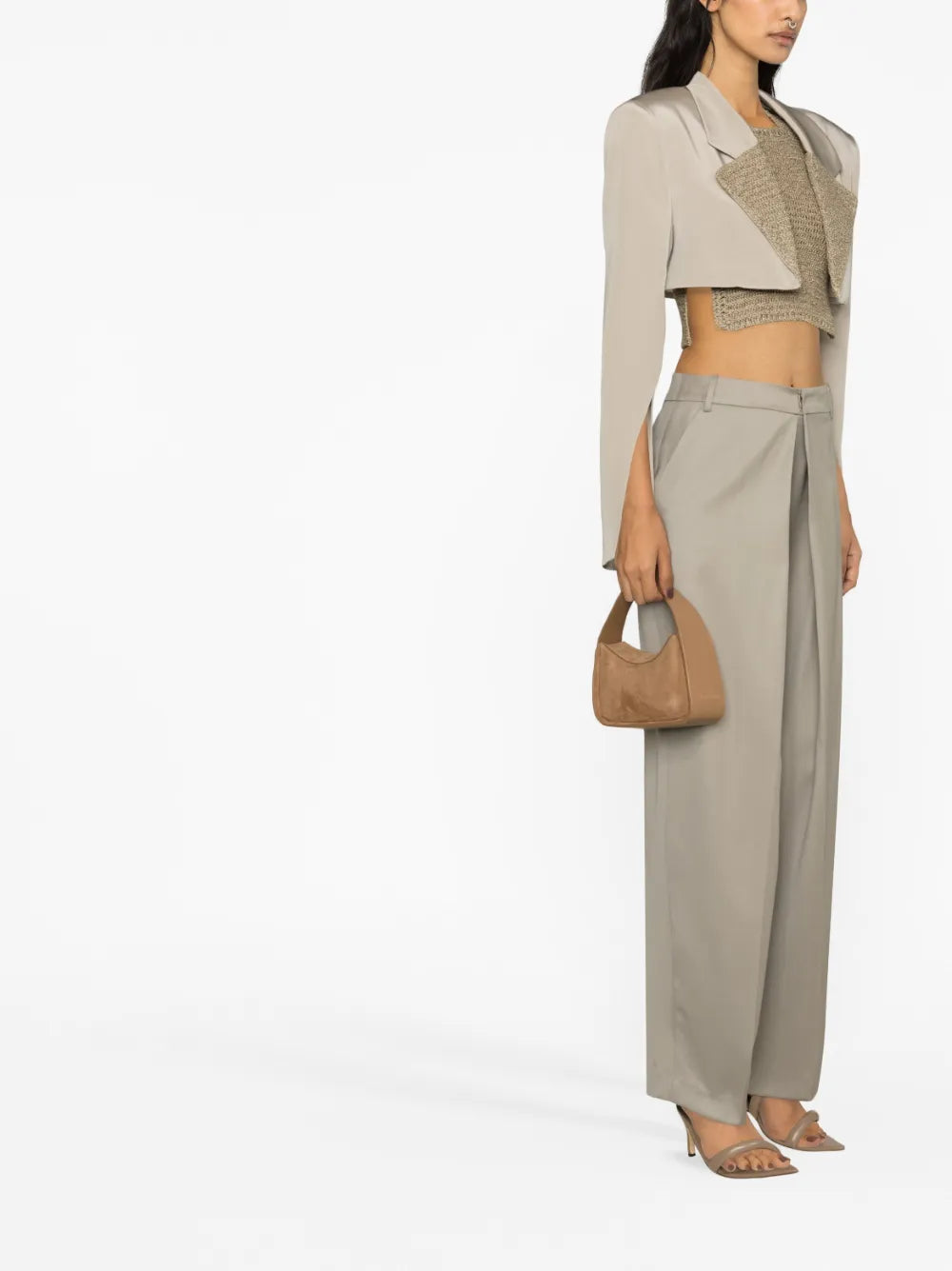 Marica Crochet-Panel Cropped Blazer