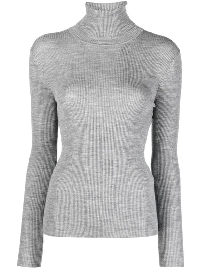 High-Neck Ribbed-Knit Wool Top