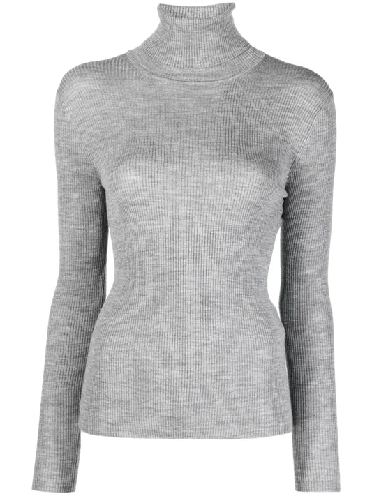 High-Neck Ribbed-Knit Wool Top