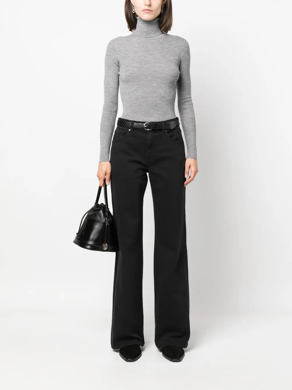 High-Neck Ribbed-Knit Wool Top