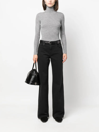 High-Neck Ribbed-Knit Wool Top