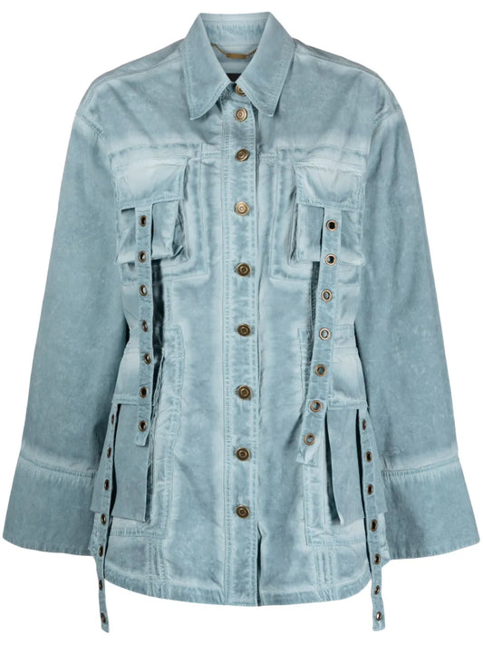 Eyelet-Embellished Denim Jacket