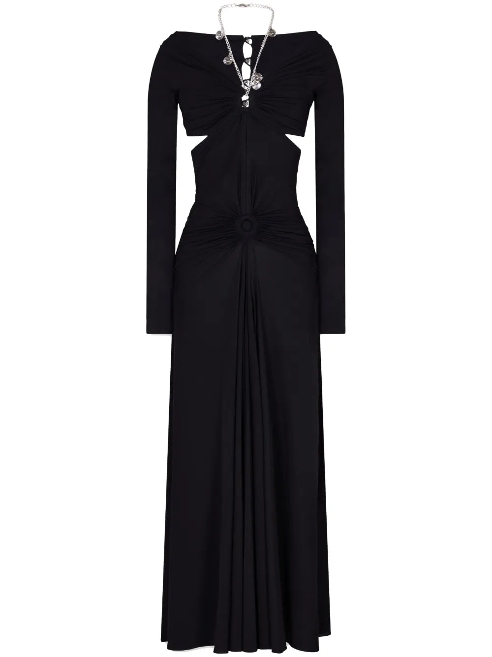 Chain-Detail Draped Long Dress