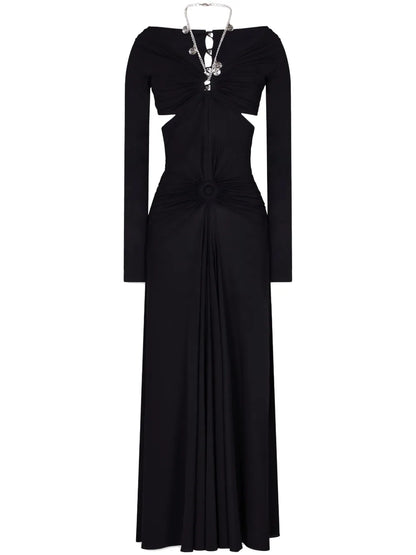 Chain-Detail Draped Long Dress