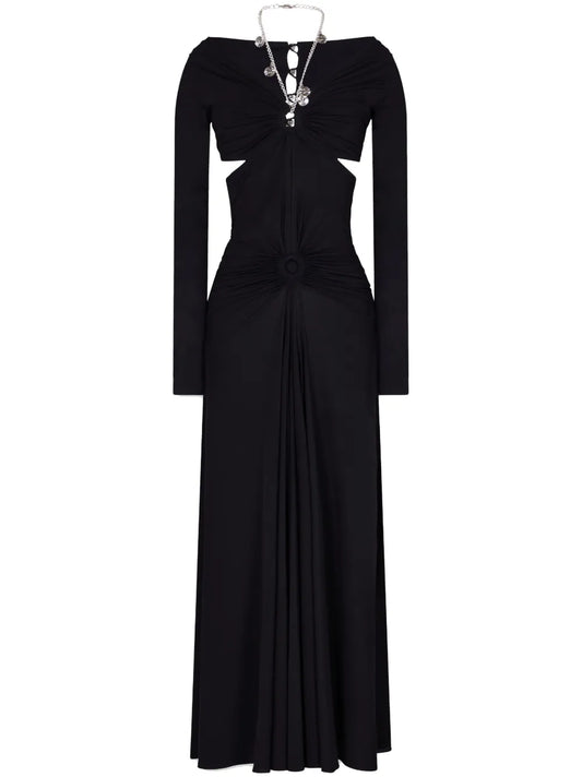 Chain-Detail Draped Long Dress