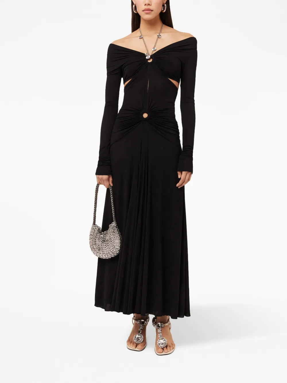 Chain-Detail Draped Long Dress