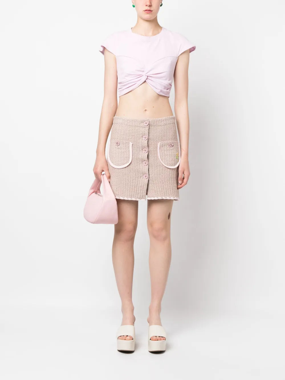Chiara Flower-Buttons Mini Skirt