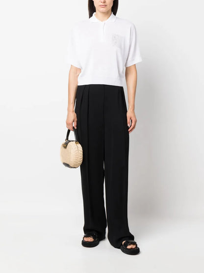 Metallic Detail Fine-Knit Polo Top