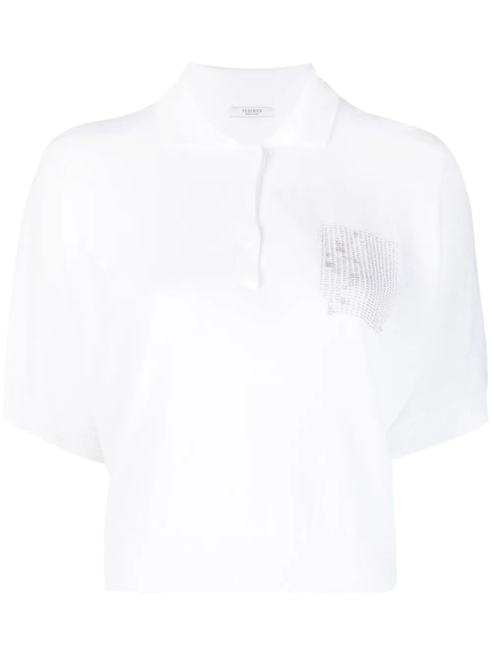 Metallic Detail Fine-Knit Polo Top