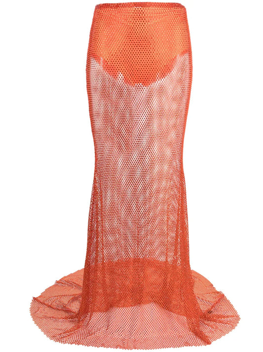 Crystal-Embellished Mesh Maxi Skirt