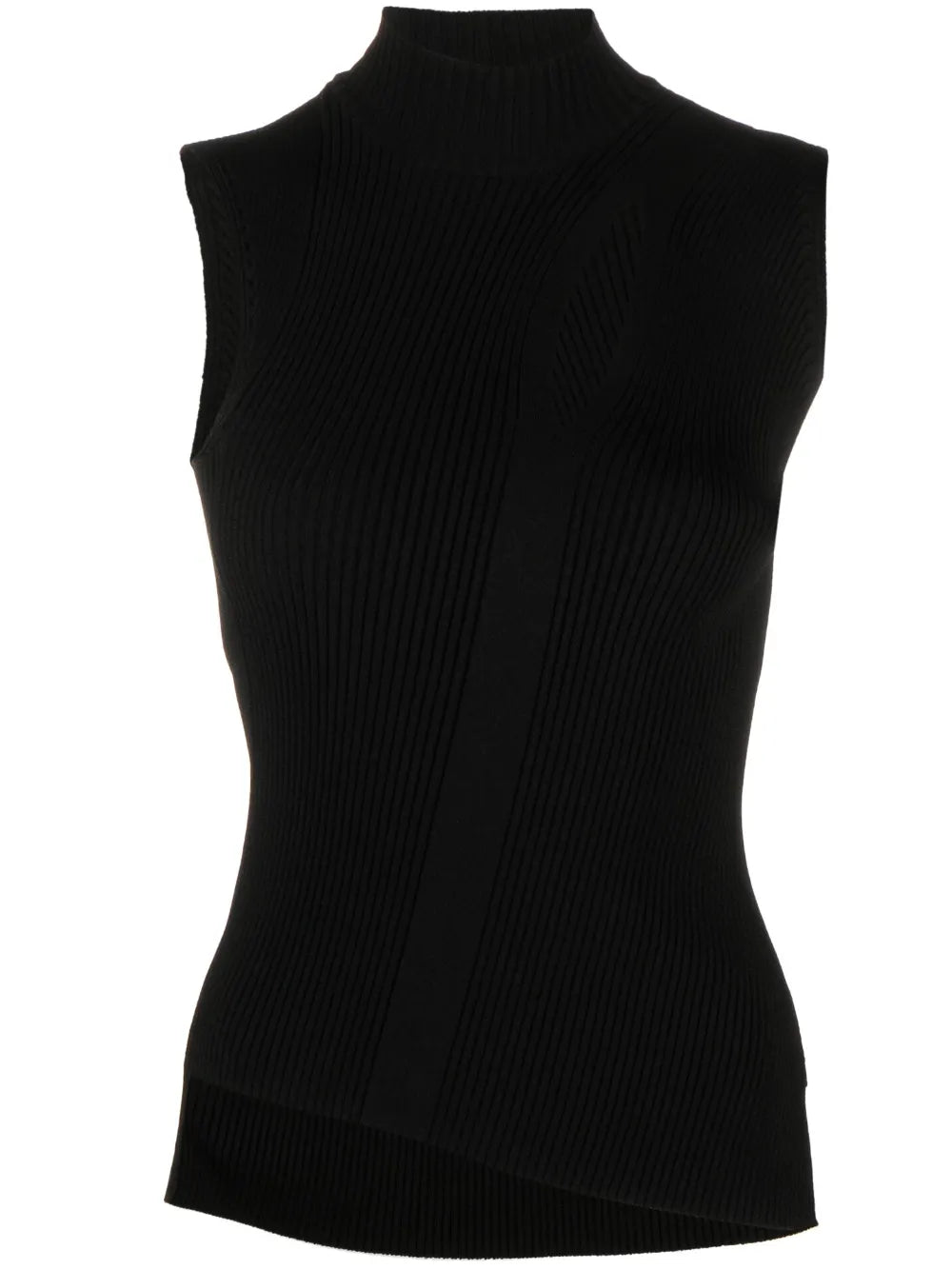 Slashed Ribbed Roll-Neck Top