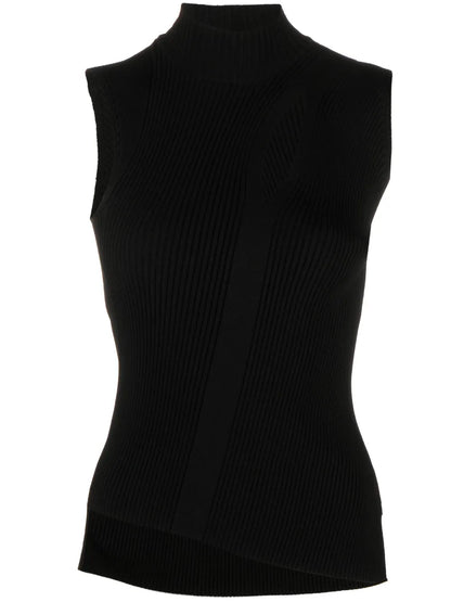 Slashed Ribbed Roll-Neck Top
