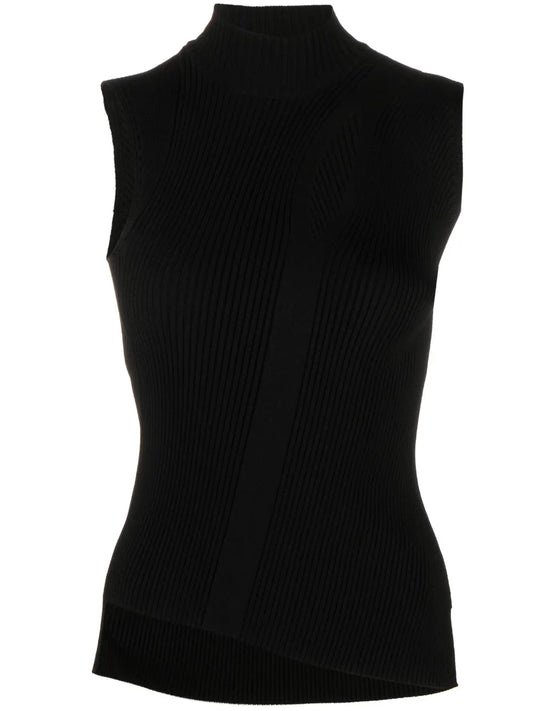 Slashed Ribbed Roll-Neck Top