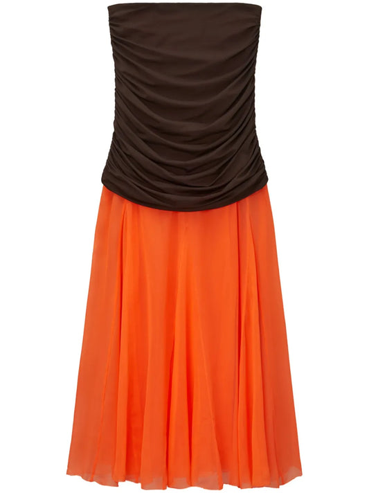 Ruched Silk Midi Skirt