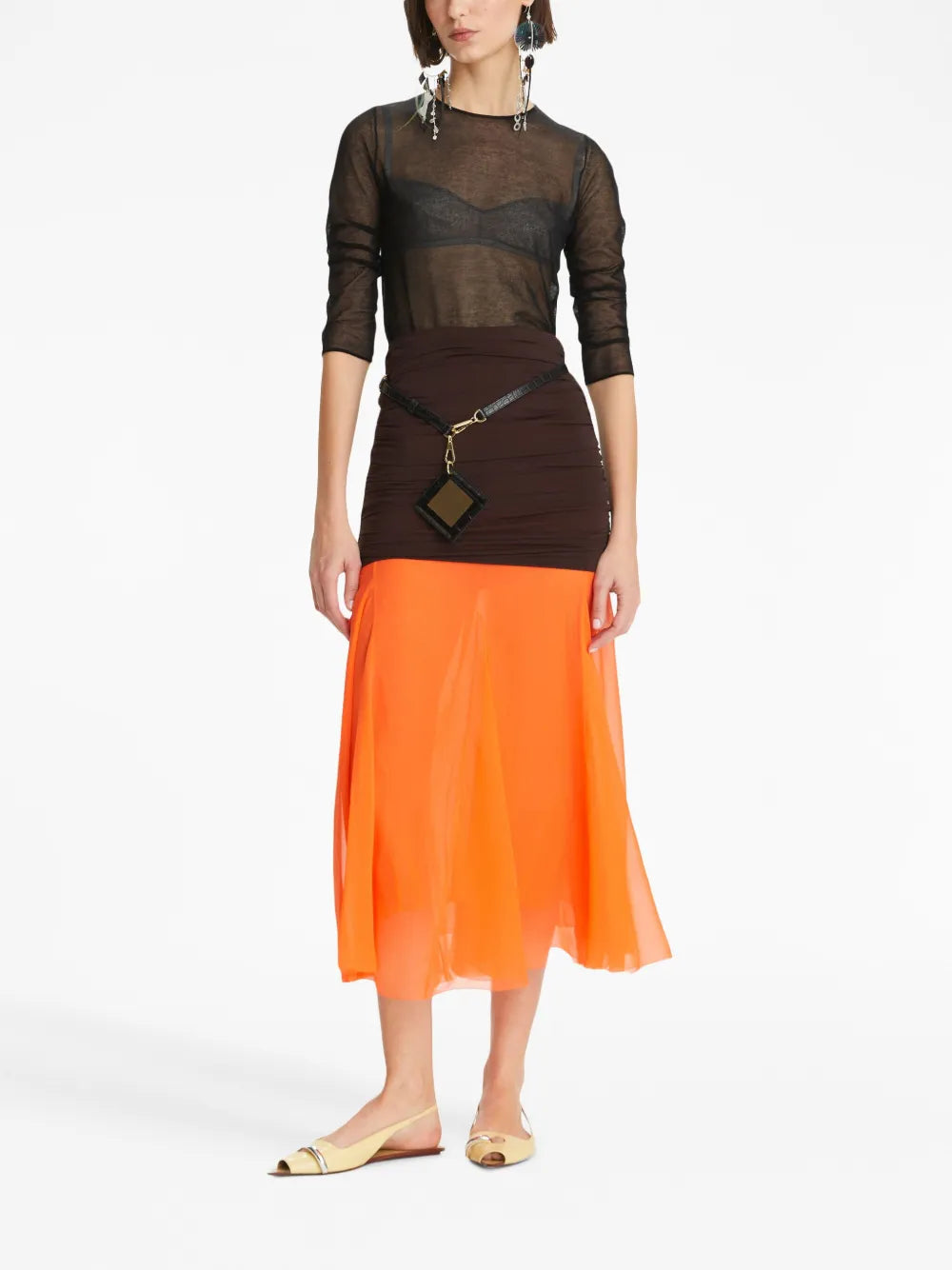 Ruched Silk Midi Skirt