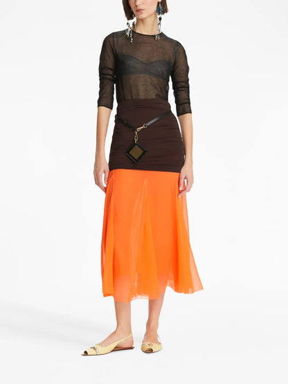 Ruched Silk Midi Skirt