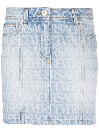 Versace Allover Denim Miniskirt