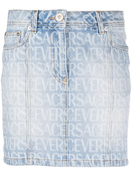 Versace Allover Denim Miniskirt