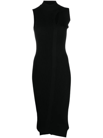Slashed Roll-Neck Midi Dress