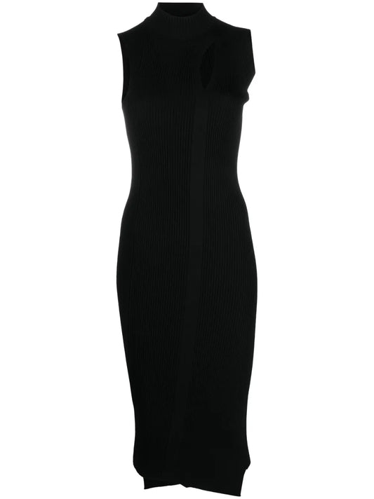 Slashed Roll-Neck Midi Dress