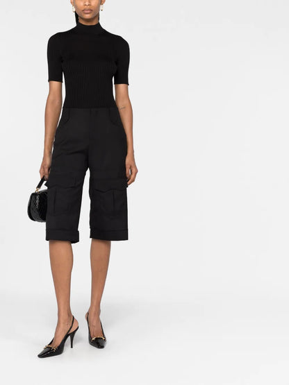 Ribbed-Knit Short-Sleeve Top