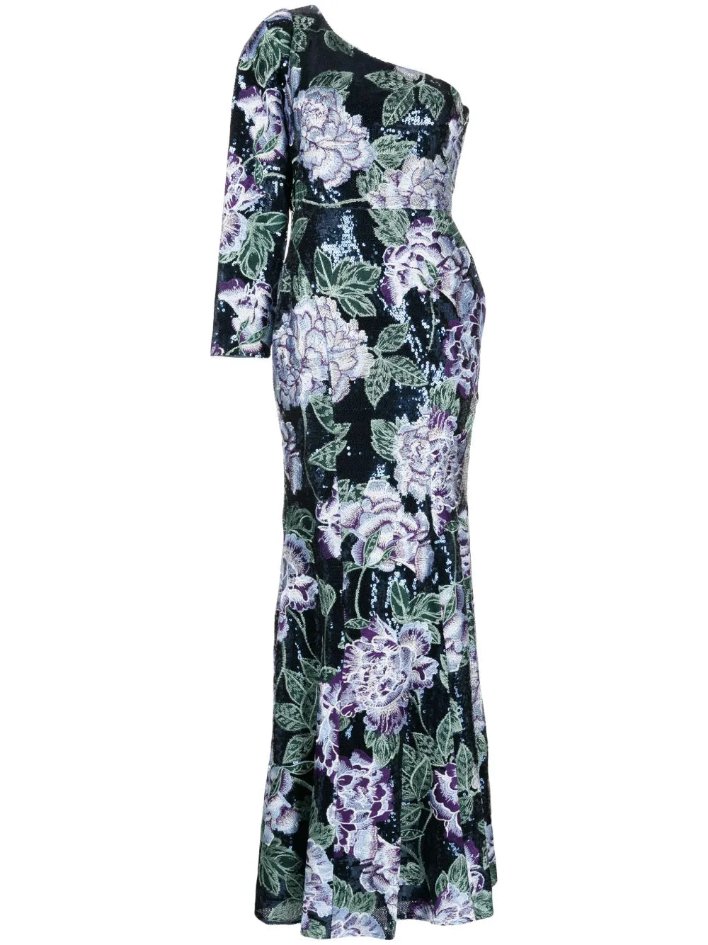 Sequin-Embellished One-Shoulder Gown