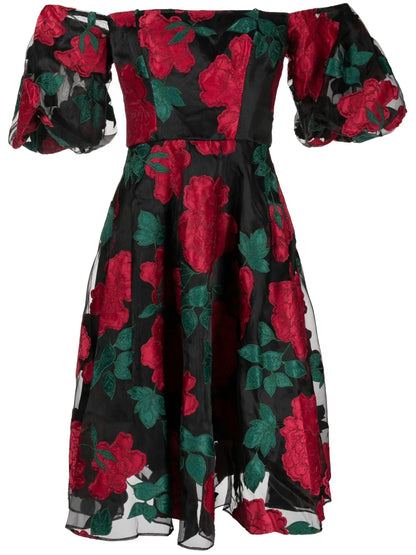 Claude Floral-Appliqué Midi Dress