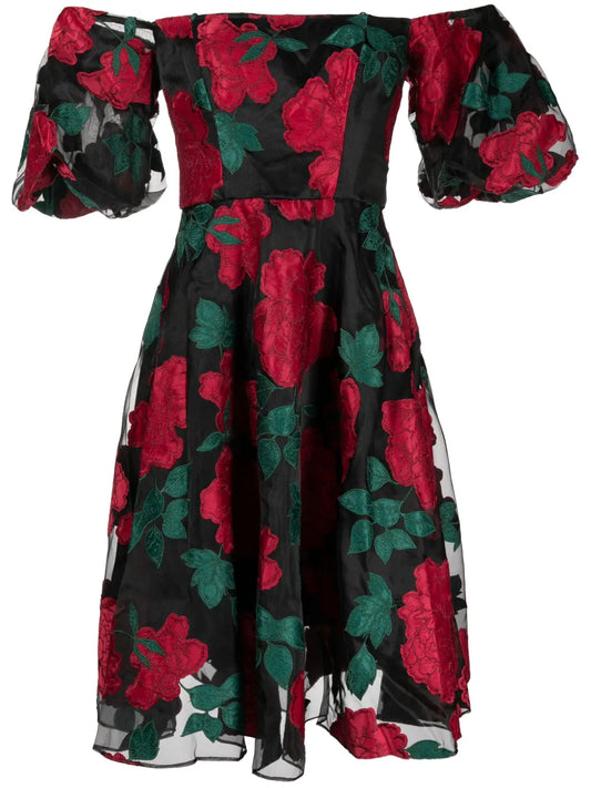 Claude Floral-Appliqué Midi Dress