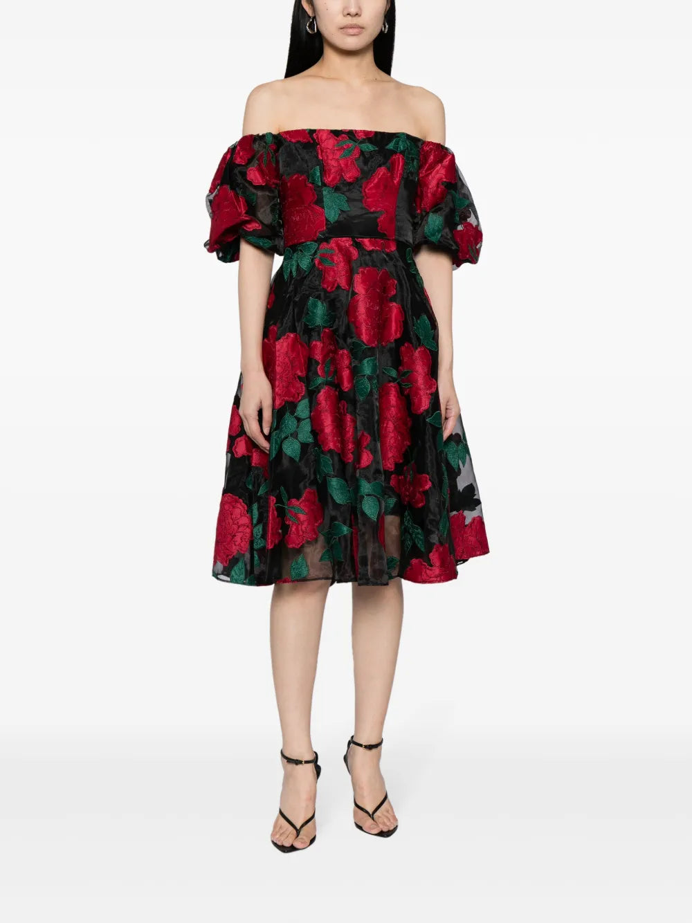 Claude Floral-Appliqué Midi Dress