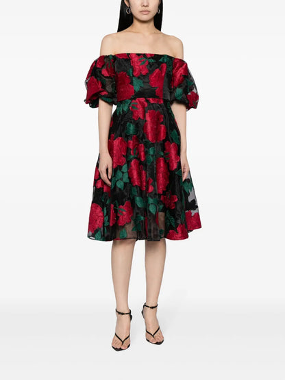 Claude Floral-Appliqué Midi Dress